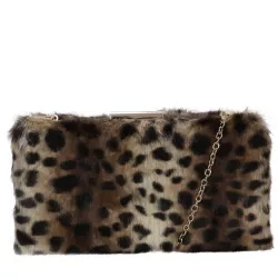 Faux Fur Clutch Bag & Chain