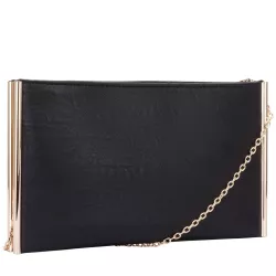 Metal Trim Clutch Bag & Chain